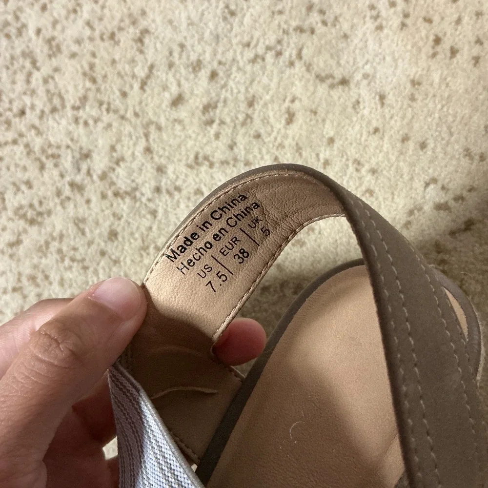 Market & Spruce Womens 7.5 Striped Elastic Espadrille Wedge Sandals Taupe Blue